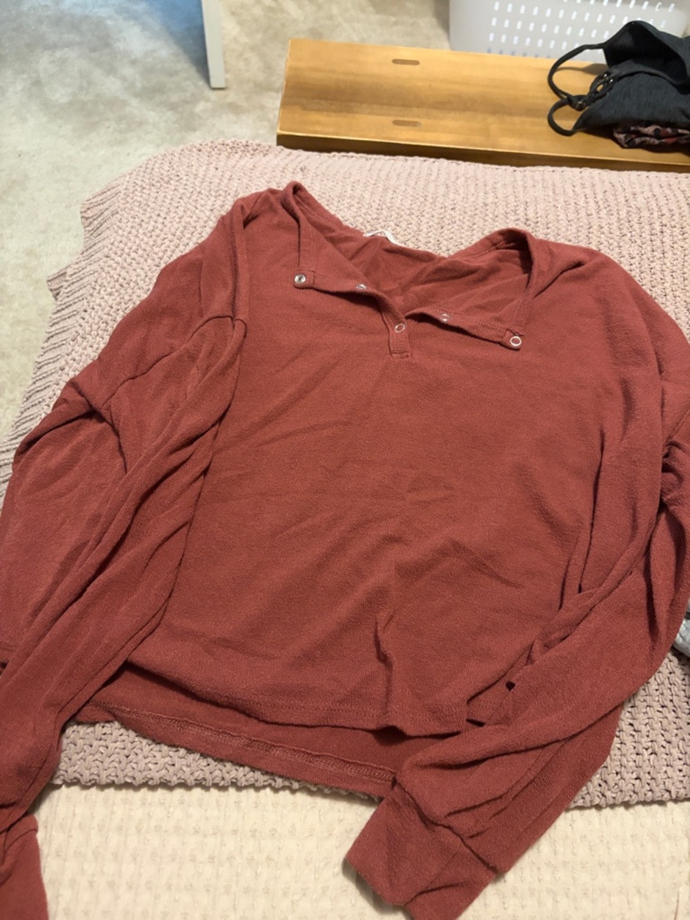 Women’s Long Sleeve Henley Shirt - Rust